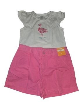 Gymboree White Tee with Pink Flamingo and Pink Shorts Set